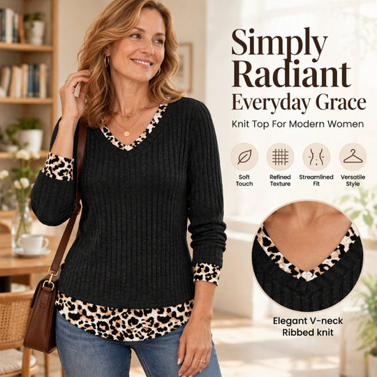 Women's 2-in-1 Layered V-Neck Ribbed Knit Top