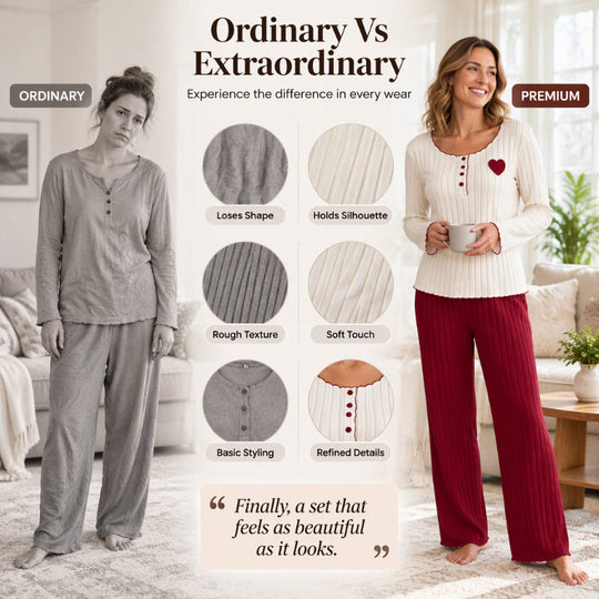 Women's Heart Embroidery Ribbed Pajama Set