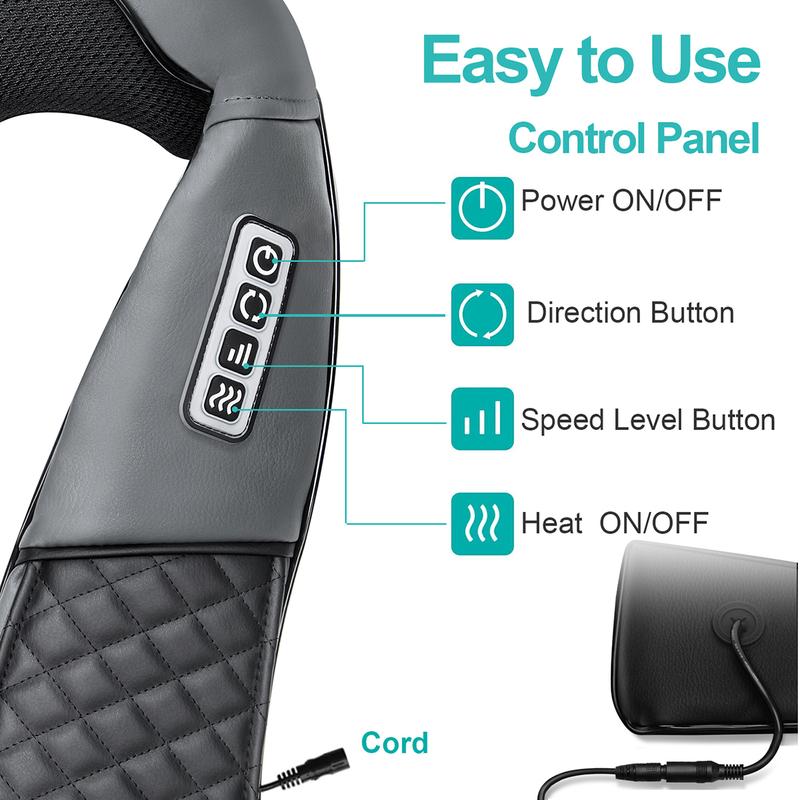 Medcursor mothersdaygift Neck & Shoulder Massager with Heat Shiatsu 16 Deep-Kneading Nodes Adjustable Intensity Portable for Muscle Relaxation Ideal