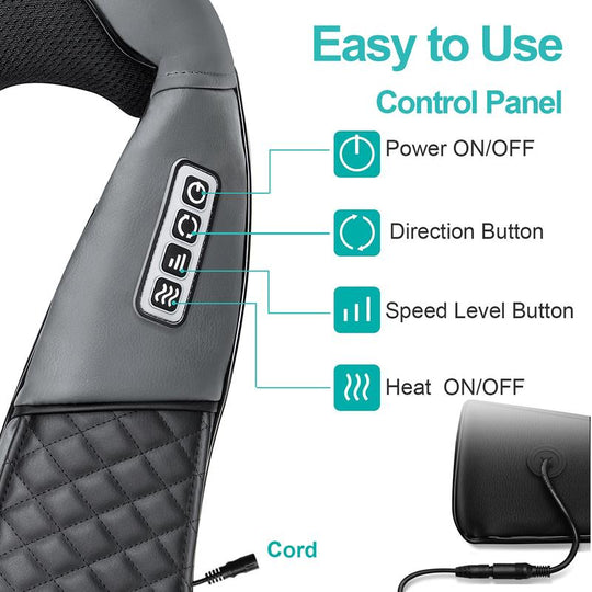 Medcursor mothersdaygift Neck & Shoulder Massager with Heat Shiatsu 16 Deep-Kneading Nodes Adjustable Intensity Portable for Muscle Relaxation Ideal