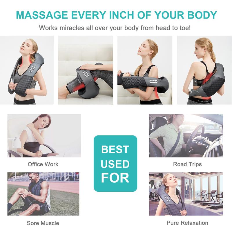 Medcursor mothersdaygift Neck & Shoulder Massager with Heat Shiatsu 16 Deep-Kneading Nodes Adjustable Intensity Portable for Muscle Relaxation Ideal