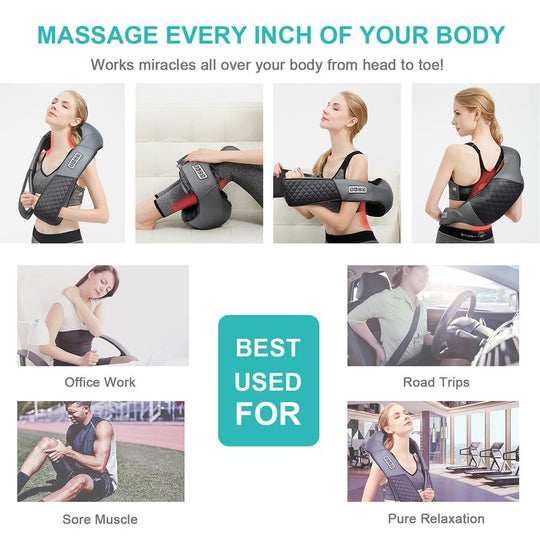 Medcursor mothersdaygift Neck & Shoulder Massager with Heat Shiatsu 16 Deep-Kneading Nodes Adjustable Intensity Portable for Muscle Relaxation Ideal