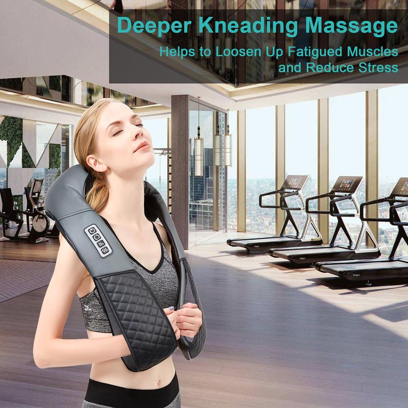 Medcursor mothersdaygift Neck & Shoulder Massager with Heat Shiatsu 16 Deep-Kneading Nodes Adjustable Intensity Portable for Muscle Relaxation Ideal