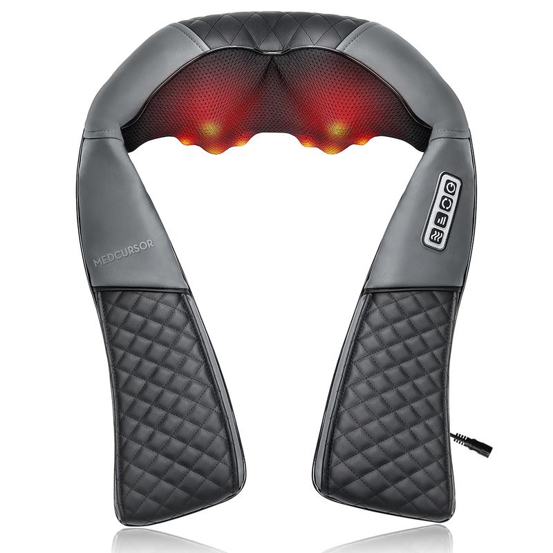 Medcursor mothersdaygift Neck & Shoulder Massager with Heat Shiatsu 16 Deep-Kneading Nodes Adjustable Intensity Portable for Muscle Relaxation Ideal