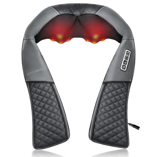 Medcursor mothersdaygift Neck & Shoulder Massager with Heat Shiatsu 16 Deep-Kneading Nodes Adjustable Intensity Portable for Muscle Relaxation Ideal