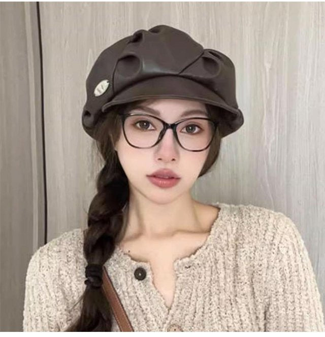 Stylish Leather Beret Hat