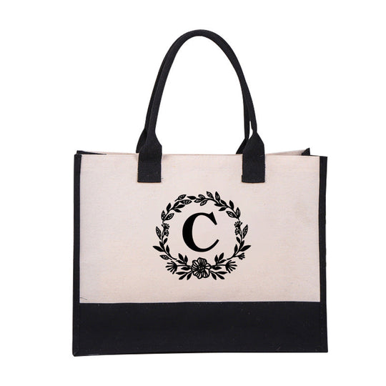 Perfect Gift-DIY Letter Canvas Bag Women Hit Color Simple Shoulder Shopping Tote Handbag