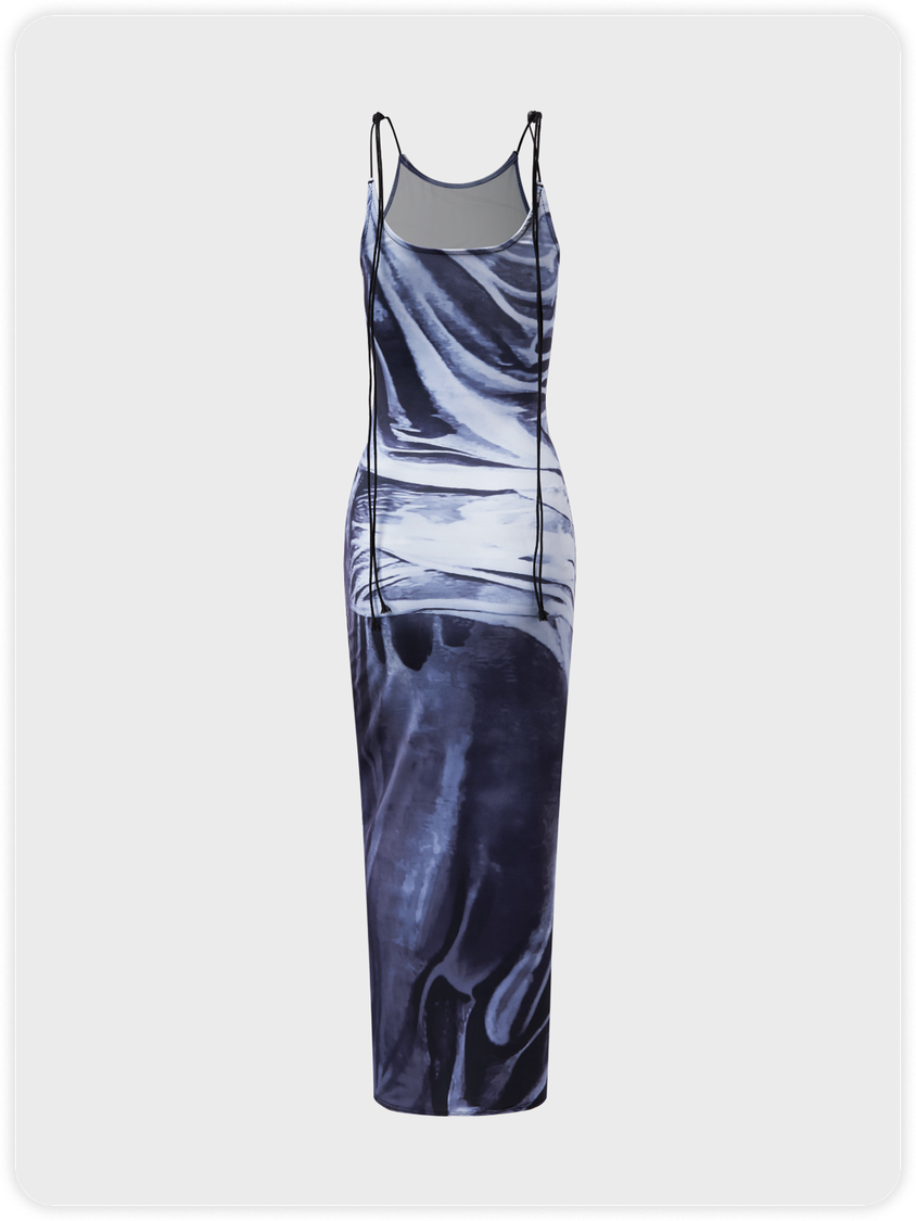 Edgy Black Body print Lace up Dress Midi Dress