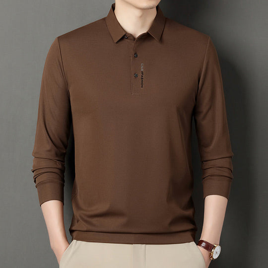 Men's Solid Long Sleeve T-Shirt with Lapel