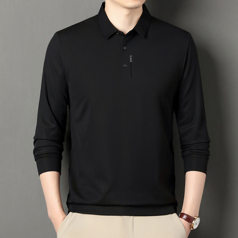 Men's Solid Long Sleeve T-Shirt with Lapel