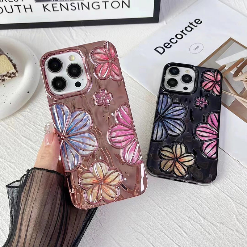 Luxury Glitter Pleated Plating Flower Shockproof Phone Case for iPhone
