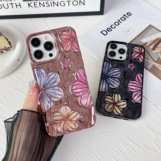Luxury Glitter Pleated Plating Flower Shockproof Phone Case for iPhone