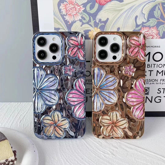 Luxury Glitter Pleated Plating Flower Shockproof Phone Case for iPhone