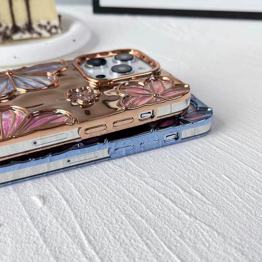 Luxury Glitter Pleated Plating Flower Shockproof Phone Case for iPhone