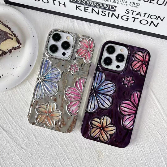 Luxury Glitter Pleated Plating Flower Shockproof Phone Case for iPhone