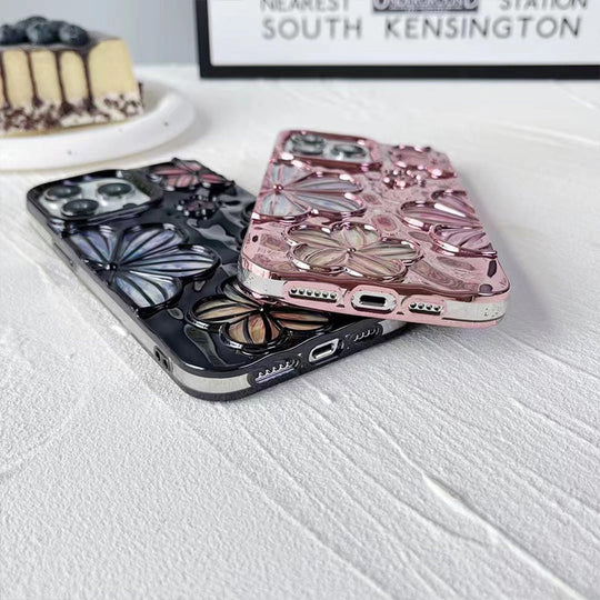 Luxury Glitter Pleated Plating Flower Shockproof Phone Case for iPhone