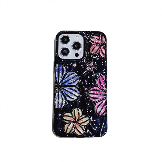Luxury Glitter Pleated Plating Flower Shockproof Phone Case for iPhone