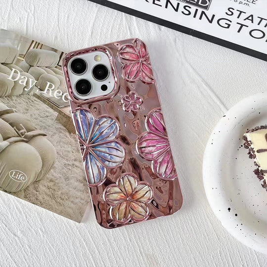 Luxury Glitter Pleated Plating Flower Shockproof Phone Case for iPhone