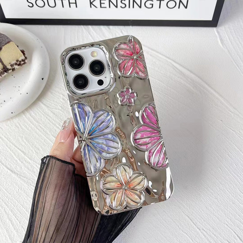 Luxury Glitter Pleated Plating Flower Shockproof Phone Case for iPhone