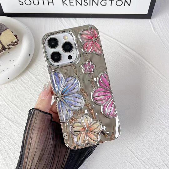 Luxury Glitter Pleated Plating Flower Shockproof Phone Case for iPhone