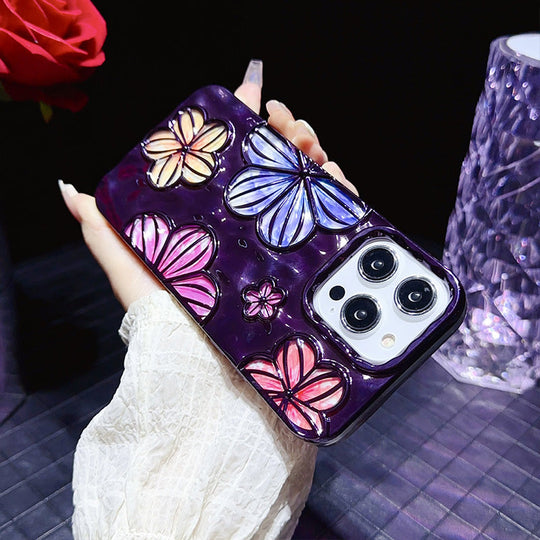 Luxury Glitter Pleated Plating Flower Shockproof Phone Case for iPhone