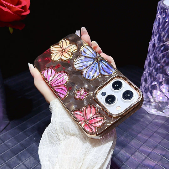 Luxury Glitter Pleated Plating Flower Shockproof Phone Case for iPhone
