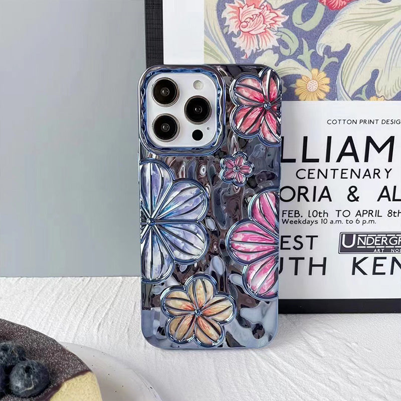 Luxury Glitter Pleated Plating Flower Shockproof Phone Case for iPhone