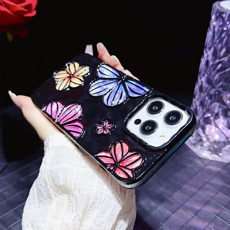 Luxury Glitter Pleated Plating Flower Shockproof Phone Case for iPhone