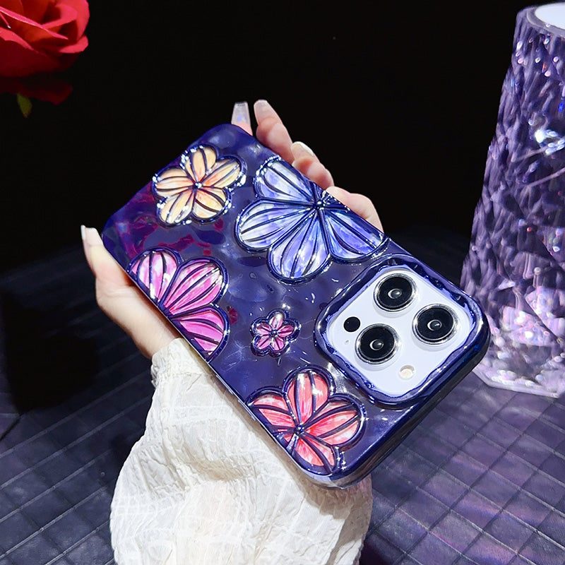 Luxury Glitter Pleated Plating Flower Shockproof Phone Case for iPhone