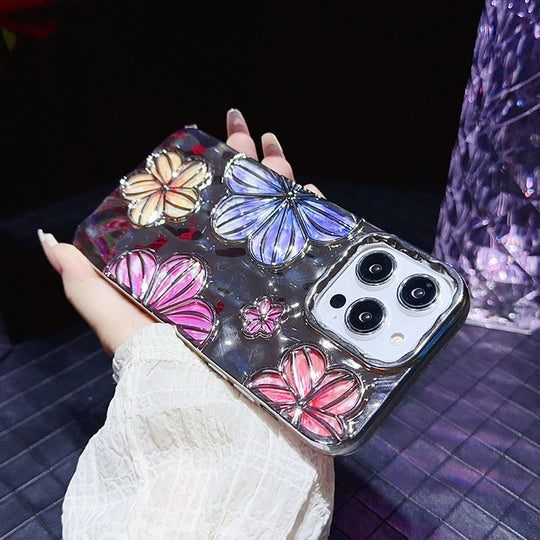 Luxury Glitter Pleated Plating Flower Shockproof Phone Case for iPhone