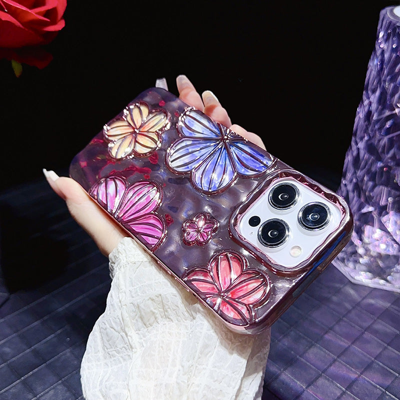 Luxury Glitter Pleated Plating Flower Shockproof Phone Case for iPhone
