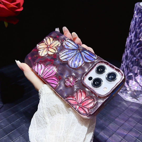 Luxury Glitter Pleated Plating Flower Shockproof Phone Case for iPhone