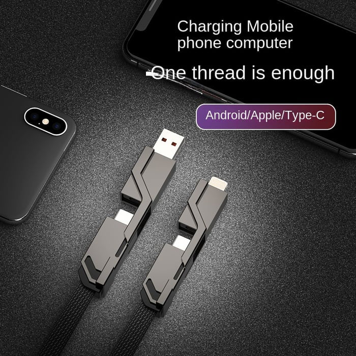 🎁Hot Sale 49% OFF⏳4-in-1 [60W Fast Charging & Data Sync] Flat Braided Anti-Tangle Charger Cord with Velcro
