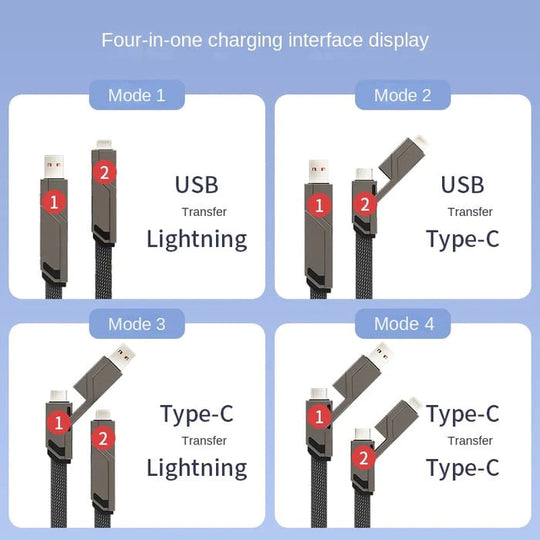 🎁Hot Sale 49% OFF⏳4-in-1 [60W Fast Charging & Data Sync] Flat Braided Anti-Tangle Charger Cord with Velcro